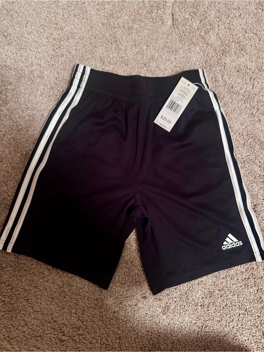adidas Youth Black Athletic Shorts with White 3-Stripes (Youth Medium 10/12)